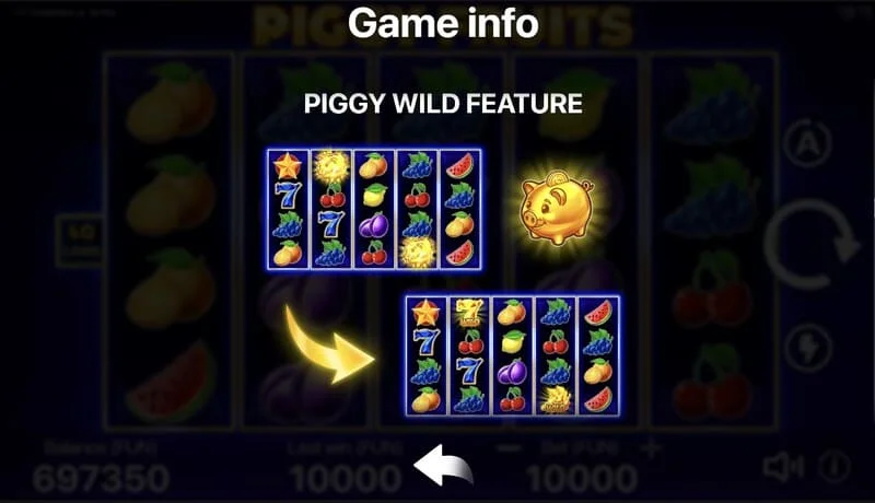 Piggy Fruits - 5x4 গ্রিড সহ ফলের প্রতীক সহ খেলার স্ক্রিন